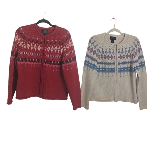 2 Bundle!! Holiday Y2K Vintage Lambswool Zip-Up Sweater Cardigans Women's PL - Picture 1 of 11